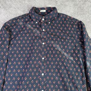 J Crew Shirt Mens Medium Black Floral Long Skeeve Button Down Preppy Casual